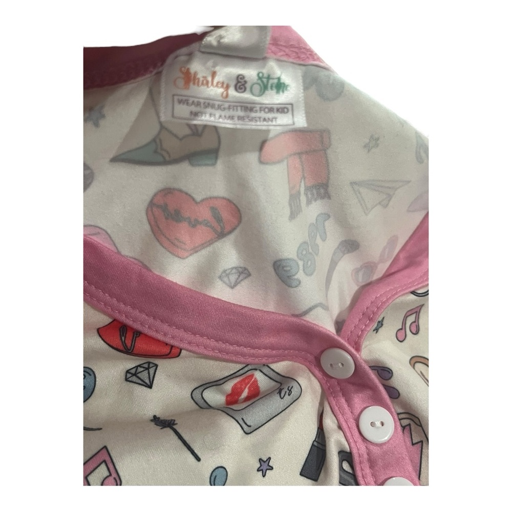 Shirley & Stone Taylor Swift Inspired Pajama Set Small Eras 1989 White Pink - Picture 9 of 16